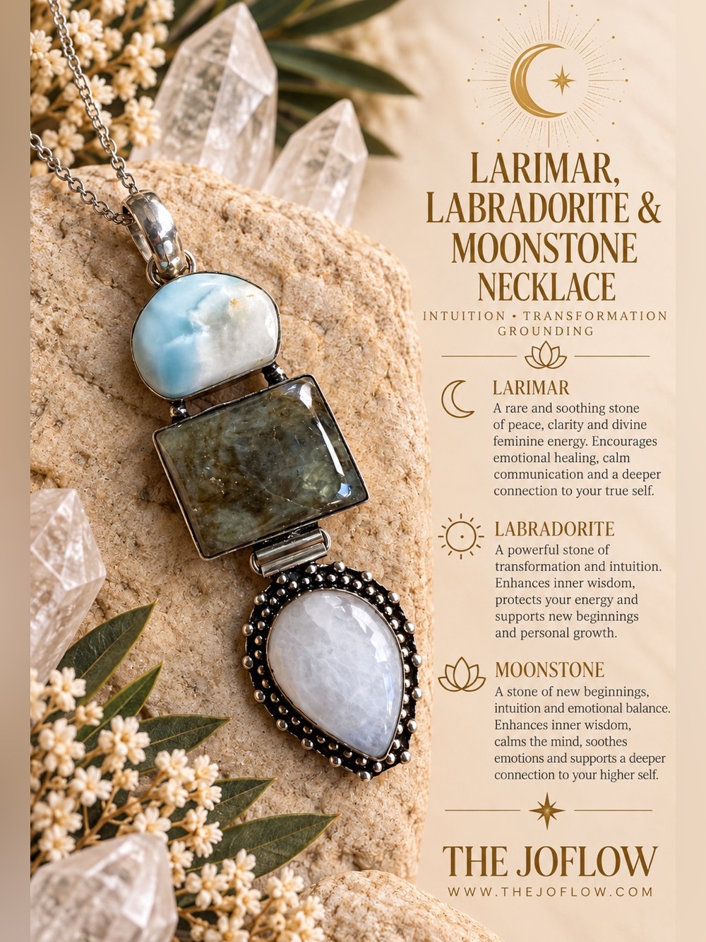 925 Inner Wisdom Larimar, Labradorite + Moonstone Pendant Necklace